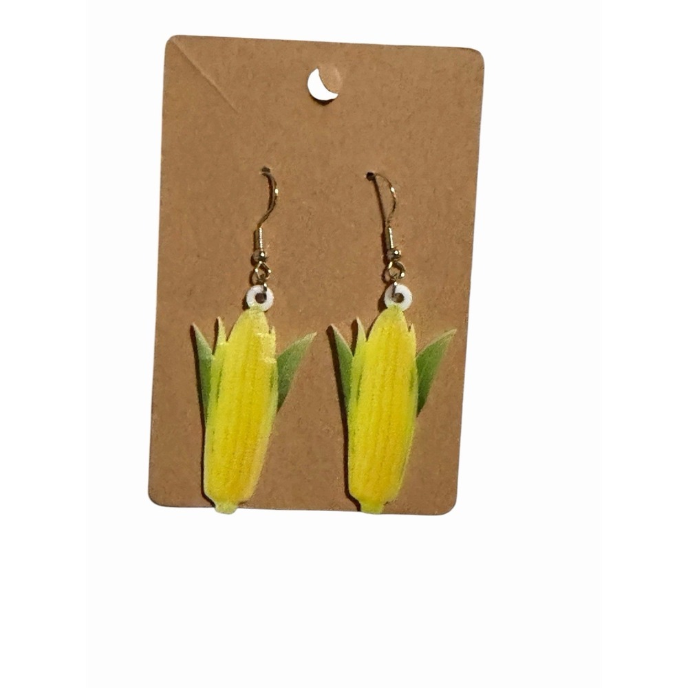 Handmade Corn on the‎ Cob Drop Earrings Yellow Green Food Jewelry Dangle Hook